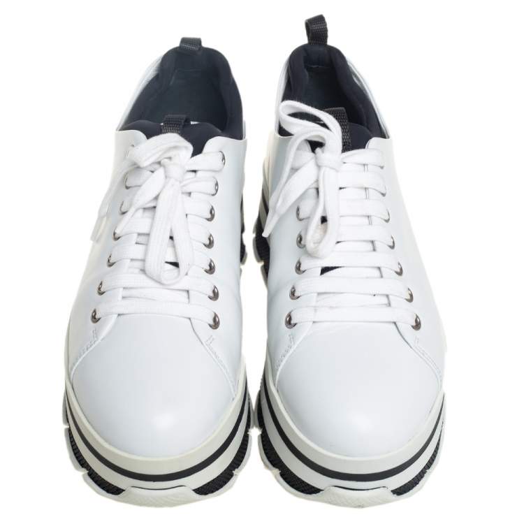 Pre Owned Prada Sport White Leather Platform Sneakers Size 38