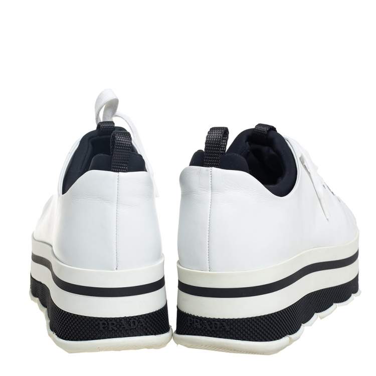 Pre Owned Prada Sport White Leather Platform Sneakers Size 38