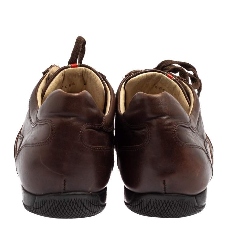 Pre Owned Prada Sport Brown Leather Logo Stripe Low Top Sneakers Size 43