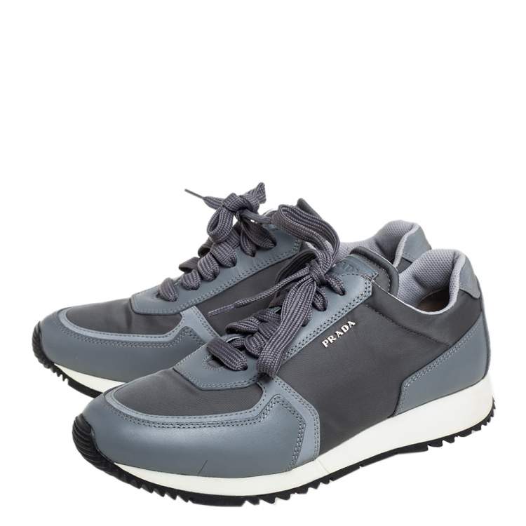 Pre Owned Prada Sport Grey Nylon And Leather Low Top Sneakers Size 39.5