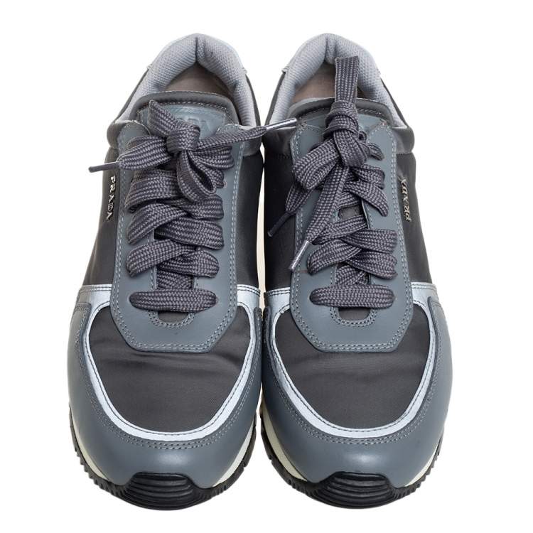 Pre Owned Prada Sport Grey Nylon And Leather Low Top Sneakers Size 39.5