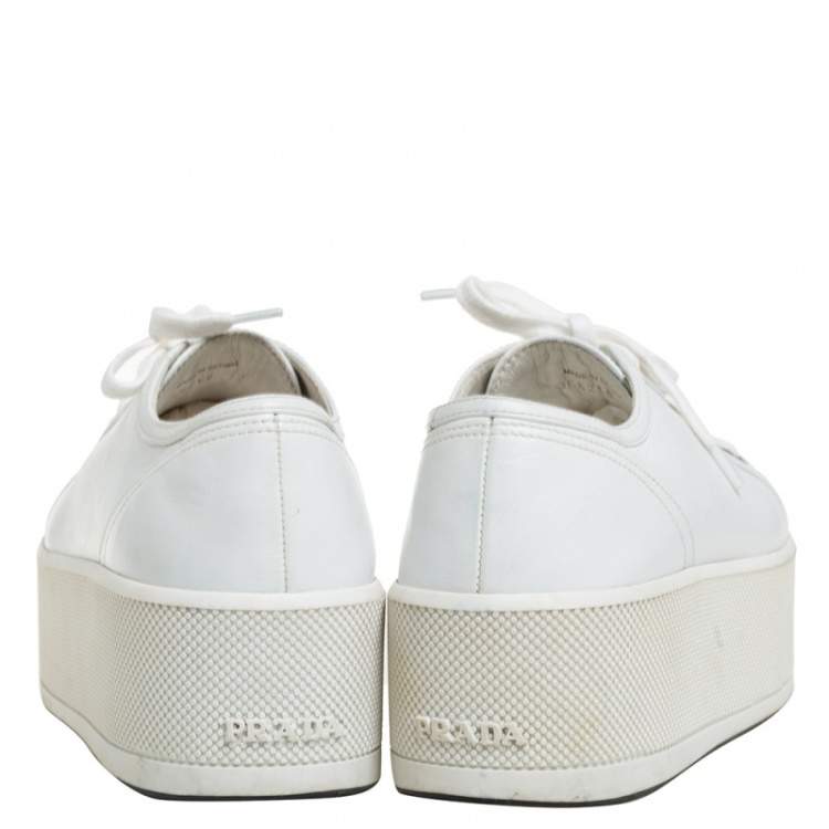 Pre Owned Prada Sport White Leather Platform Low Top Sneakers Size 37