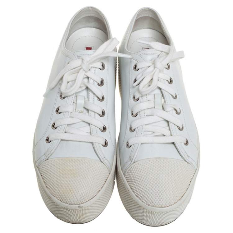Pre Owned Prada Sport White Leather Platform Low Top Sneakers Size 37