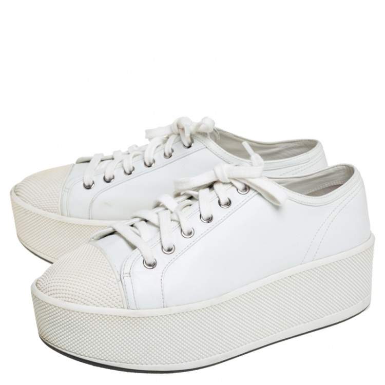 Pre Owned Prada Sport White Leather Platform Low Top Sneakers Size 37