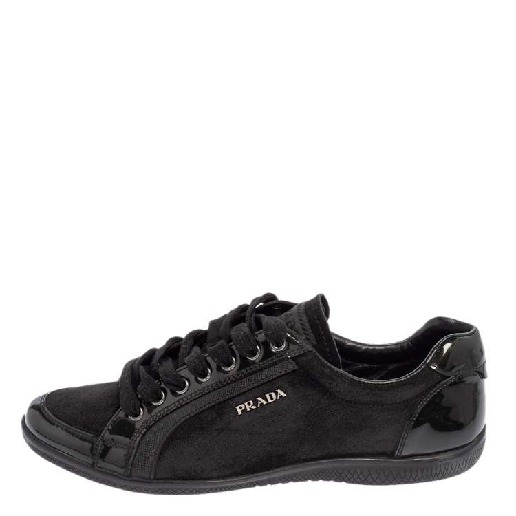 Pre Owned Prada Sport Black Suede And Patent Leather Low Top Sneakers Size 38