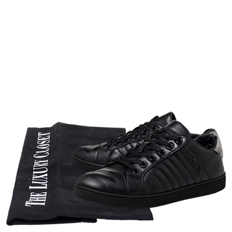 Pre Owned Prada Sport Black Leather Low Top Sneakers Size 36.5