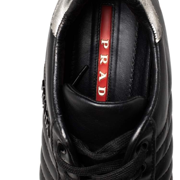 Pre Owned Prada Sport Black Leather Low Top Sneakers Size 36.5