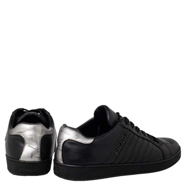 Pre Owned Prada Sport Black Leather Low Top Sneakers Size 36.5