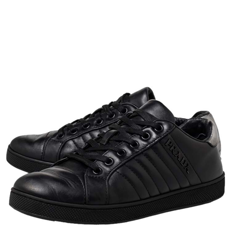Pre Owned Prada Sport Black Leather Low Top Sneakers Size 36.5