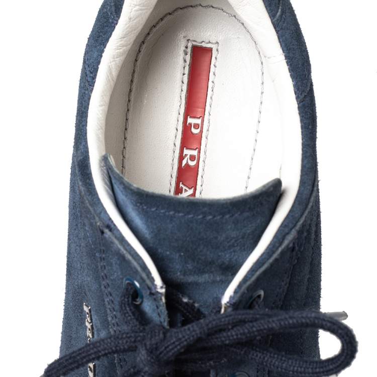 Pre Owned Prada Sport Blue Suede Low Top Sneakers Size 36.5