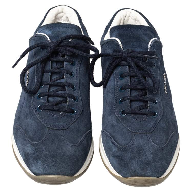Pre Owned Prada Sport Blue Suede Low Top Sneakers Size 36.5