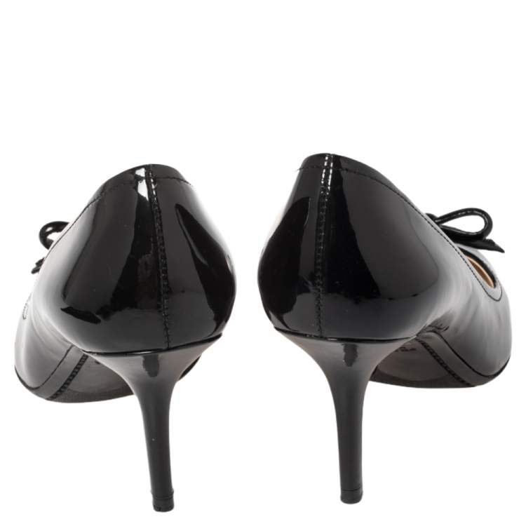 Pre Owned Prada Sport Black Patent Leather Bow Pointed Toe Pumps Size 37.5 