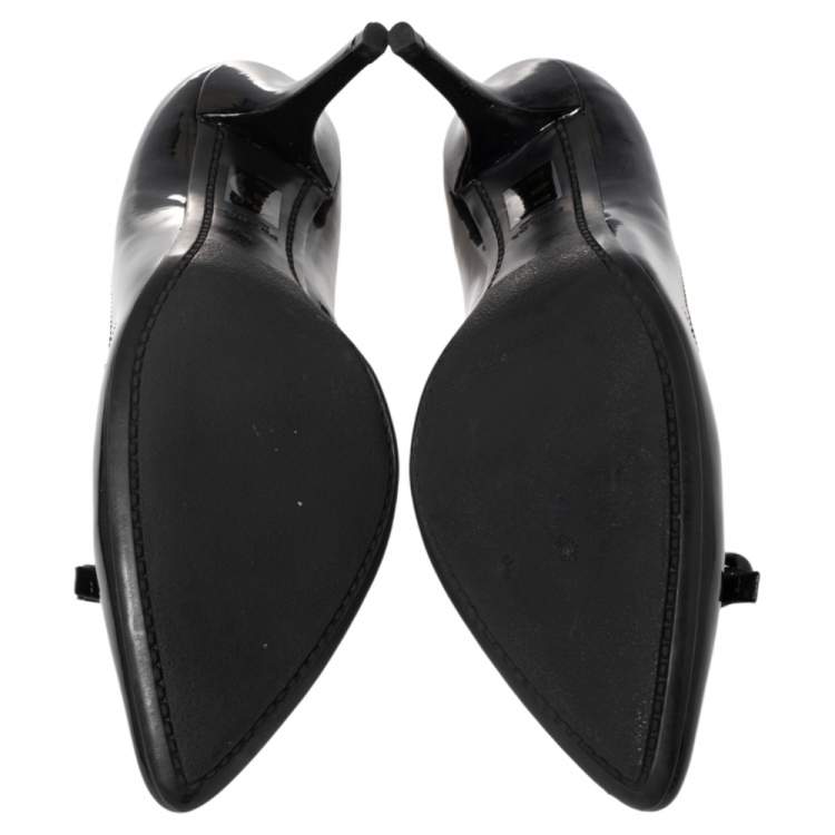 Pre Owned Prada Sport Black Patent Leather Bow Pointed Toe Pumps Size 37.5 