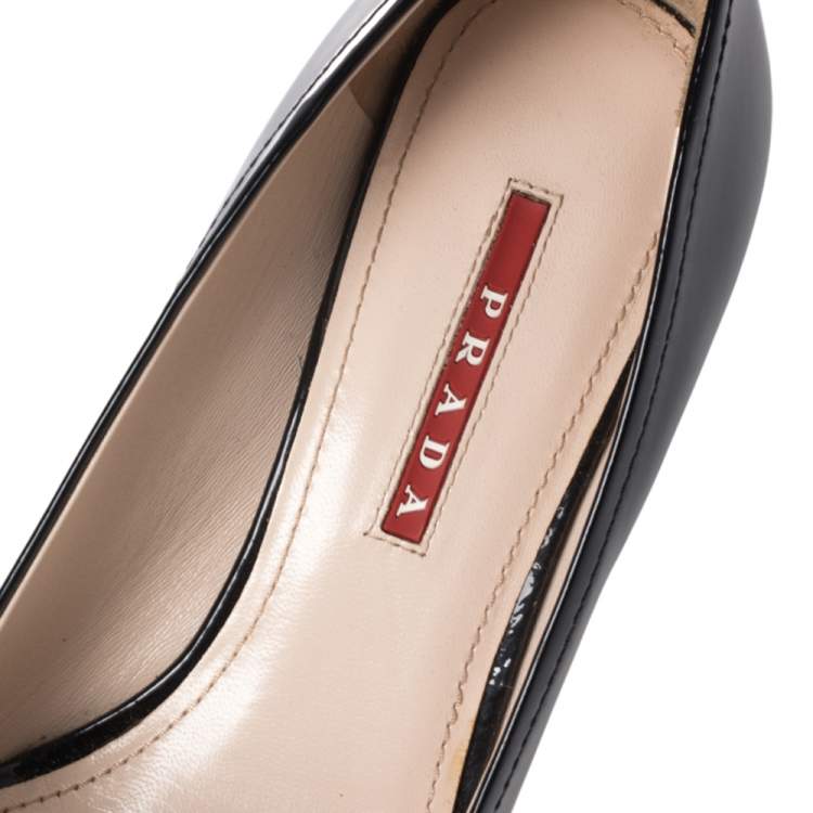 Pre Owned Prada Sport Black Patent Leather Bow Pointed Toe Pumps Size 37.5 