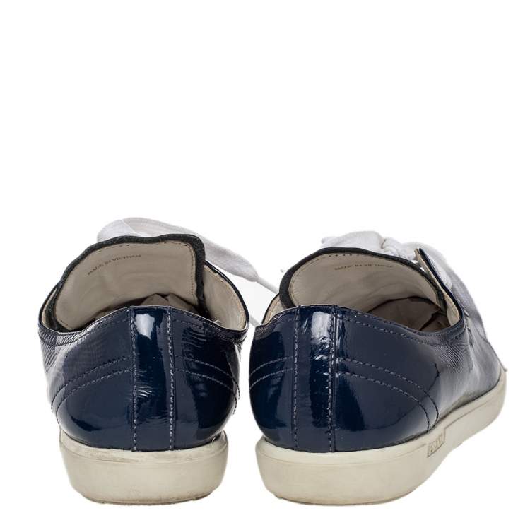 Pre Owned Prada Sport Blue Patent Leather Low Top Sneakers Size 39.5