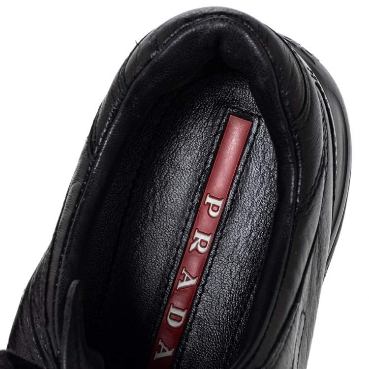Pre Owned Prada Sport Black Leather Low Top Sneakers Size 36.5