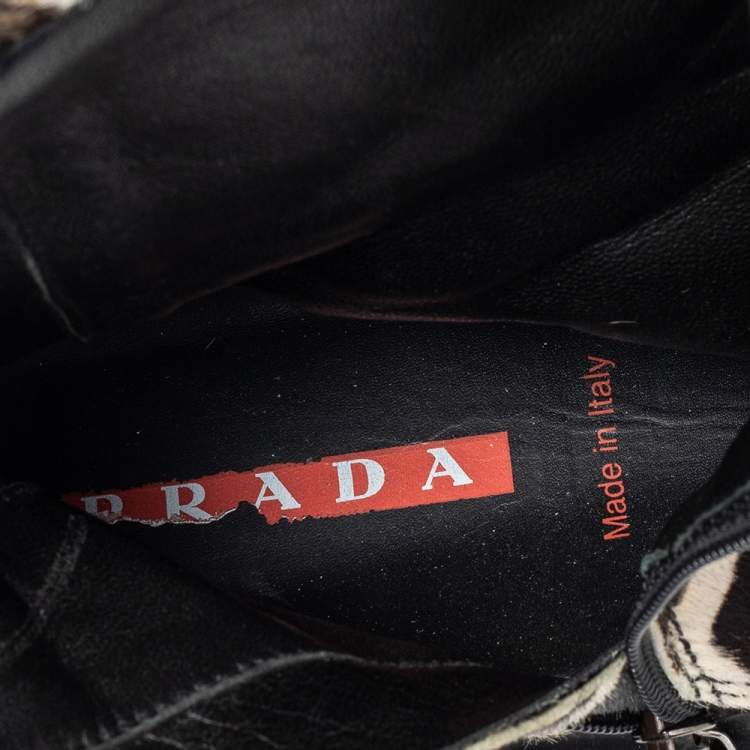 Pre Owned Prada Sport Brown/White Leopard Print Calf Hair High Top Sneakers Size 39