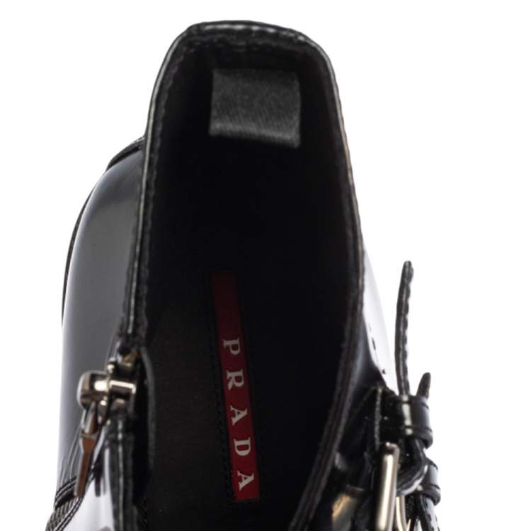 Pre Owned Prada Sport Black Glossy Leather Ankle Length Boots Size 40