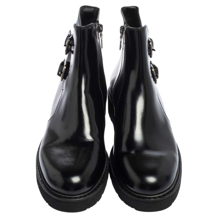 Pre Owned Prada Sport Black Glossy Leather Ankle Length Boots Size 40