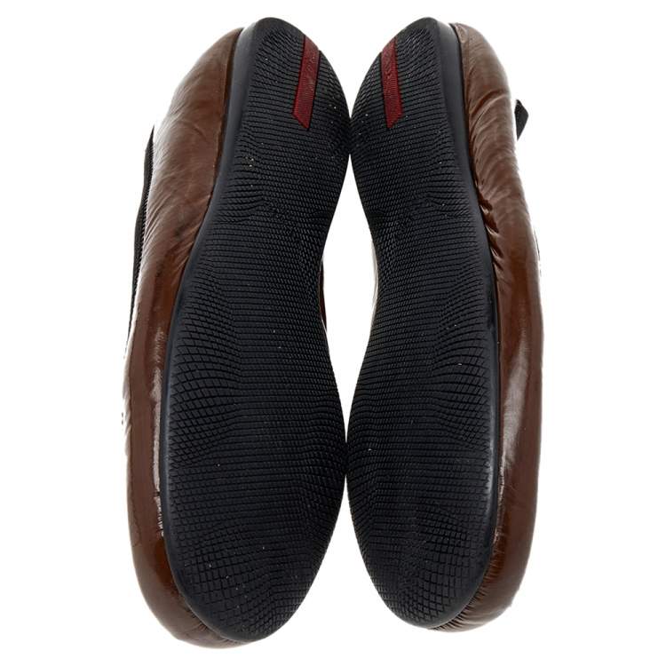 Pre Owned Prada Sport Brown Patent Leather Ballet Flats Size 38