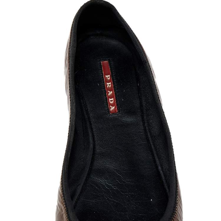 Pre Owned Prada Sport Brown Patent Leather Ballet Flats Size 38