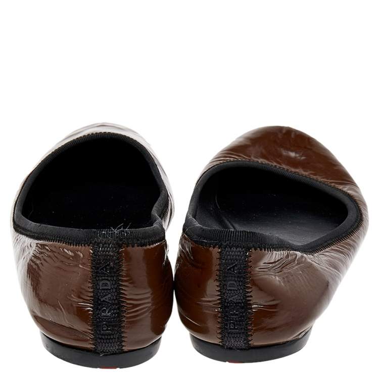 Pre Owned Prada Sport Brown Patent Leather Ballet Flats Size 38