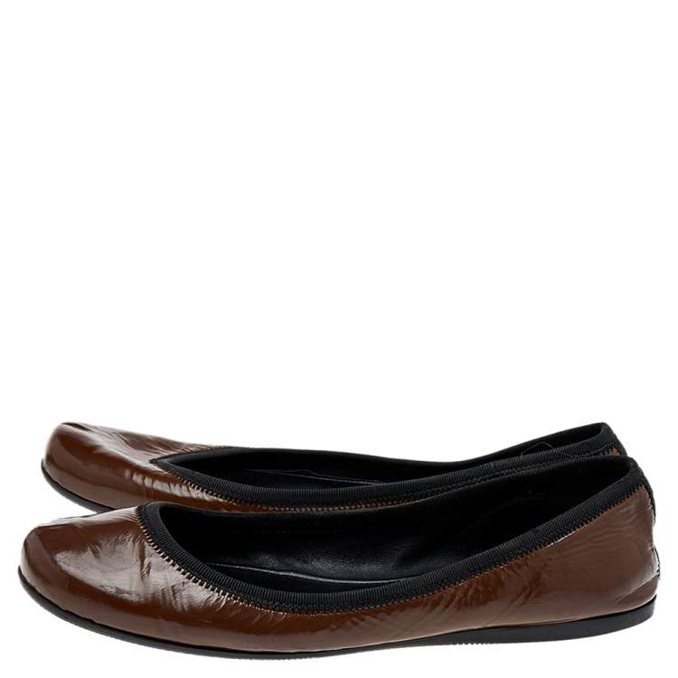 Pre Owned Prada Sport Brown Patent Leather Ballet Flats Size 38