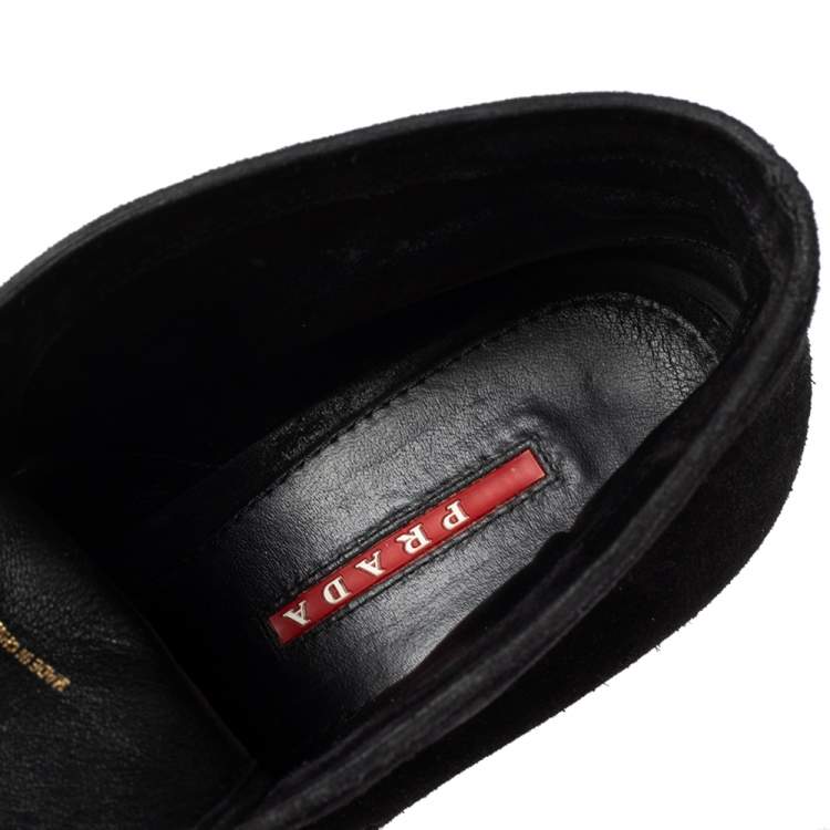 Pre Owned Prada Sport Black Suede Wedge Sneakers Size 36.5 
