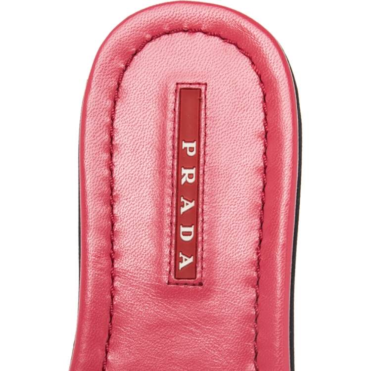 Pre Owned Prada Pink Patent Leather Bow Flat Sandals Size 37