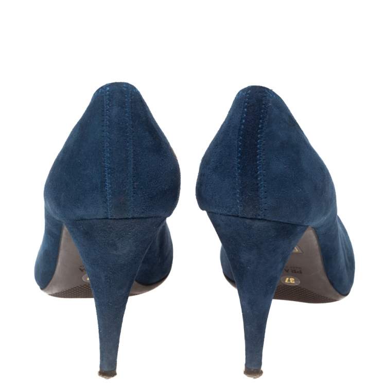 Pre Owned Prada Sport Blue Suede Almond Toe Pumps Size 37