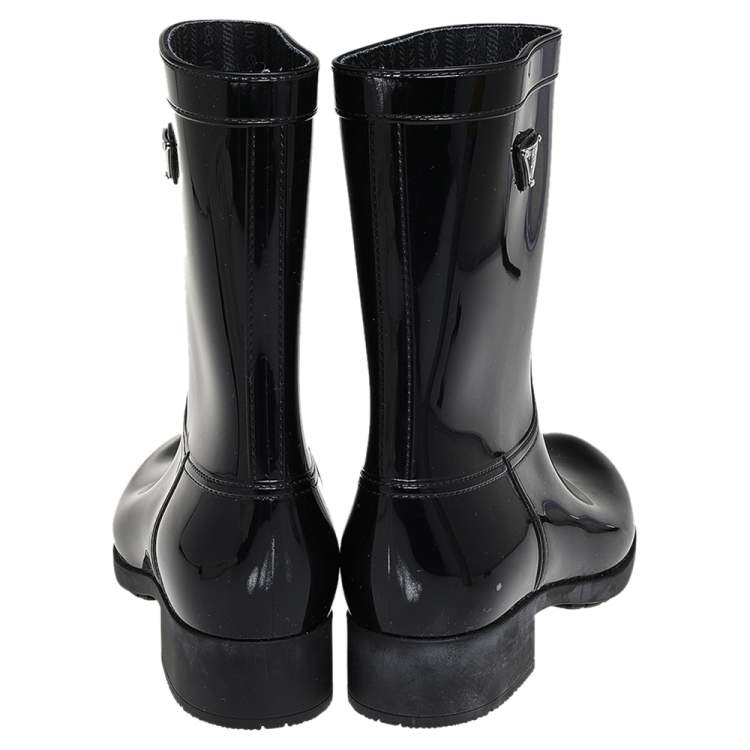 مملوكة مسبقًا Prada Sport Black Rubber Rain Boots Size 39
