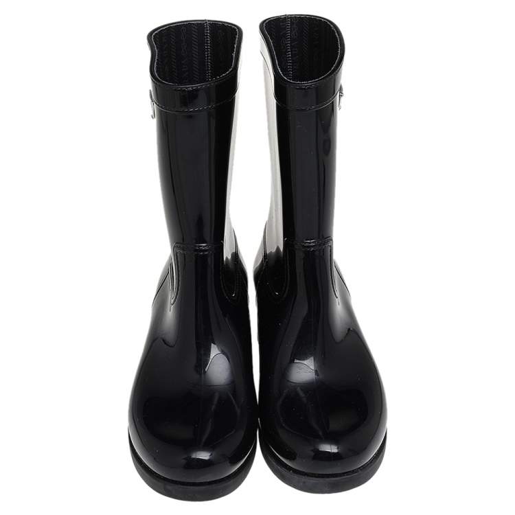 مملوكة مسبقًا Prada Sport Black Rubber Rain Boots Size 39
