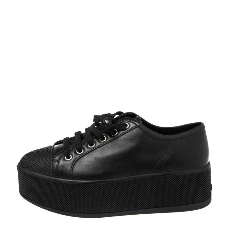 Pre Owned Prada Sports Black Leather Platform Sneakers Size 36.5