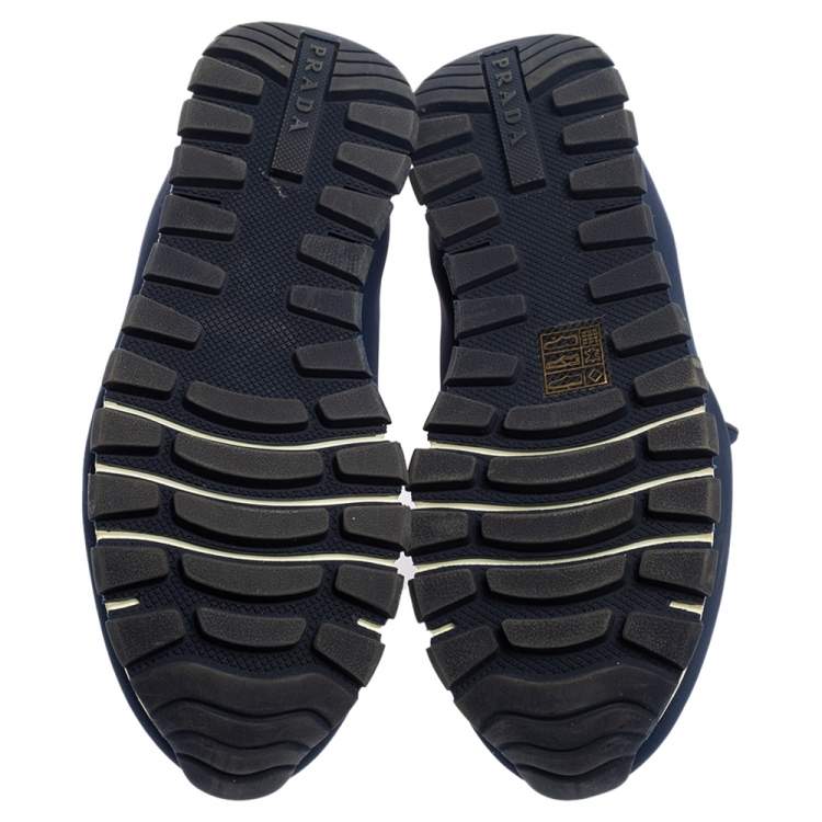 Pre Owned Prada Blue Nylon Catch Me If You Can Crystal Embellished Slip On Sneakers Size 36.5