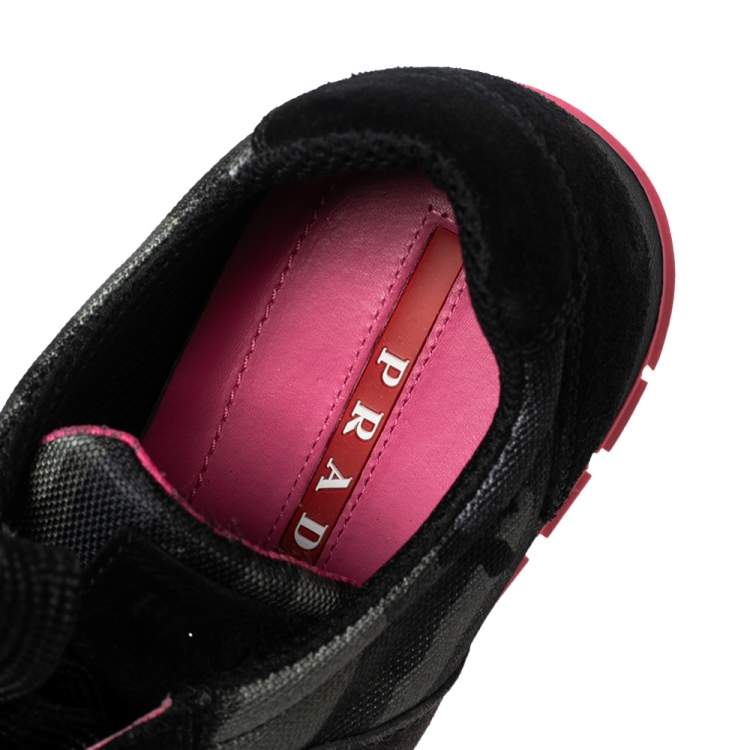 Pre Owned Prada Sport Black Camouflage Nylon And Suede Low Top Sneakers Size 38