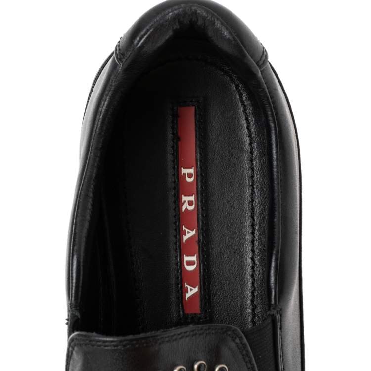 Pre Owned Prada Sport Black Leather Embellished Slip On Sneakers Size 41