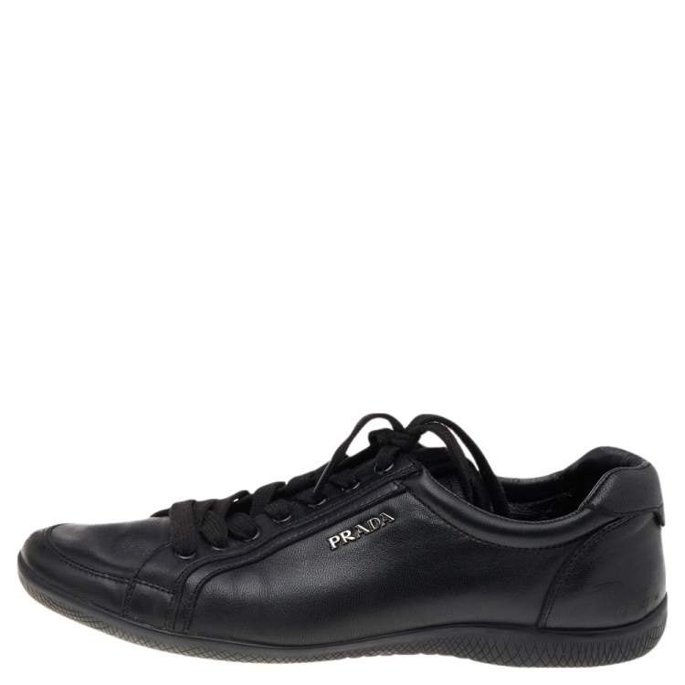 Pre Owned Prada Sport Black Leather Low Top Sneakers Size 39.5
