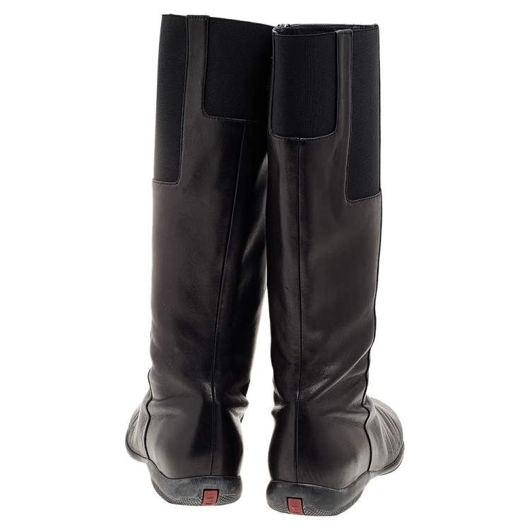 Pre Owned Prada Sport Black Leather Riding Boots Size 40