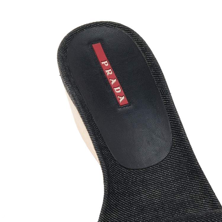 Pre Owned Prada Sport Black Canvas Wedge Slide Sandals Size 37.5