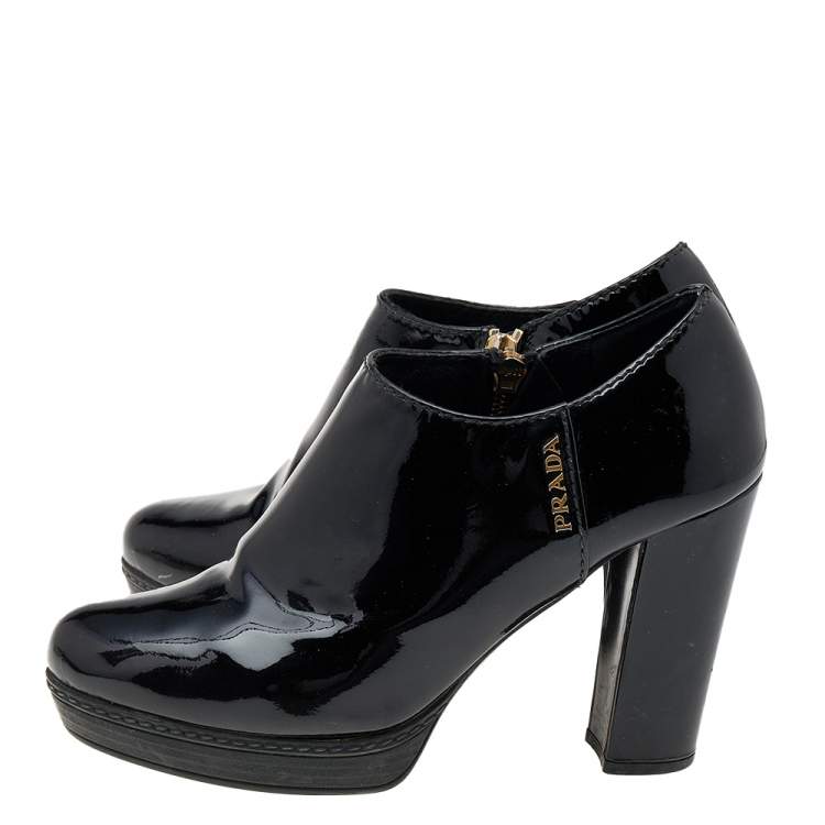 Pre Owned Prada Sport Black Patent Leather Booties Size 37