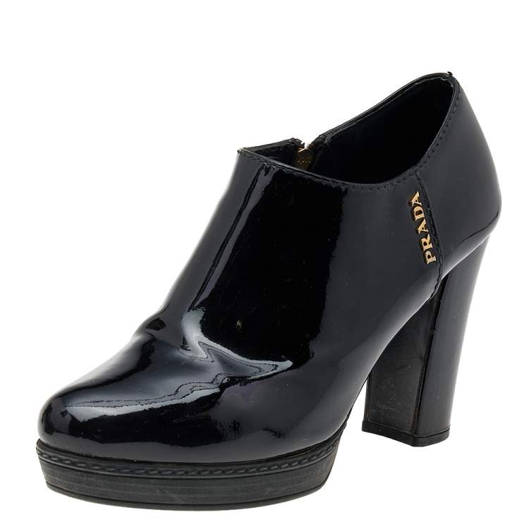Pre Owned Prada Sport Black Patent Leather Booties Size 37