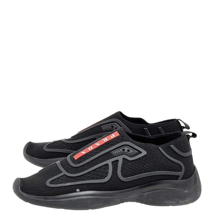 Pre Owned Prada Sport Black Knit Fabric and Rubber Slip On Sneakers Size 35.5