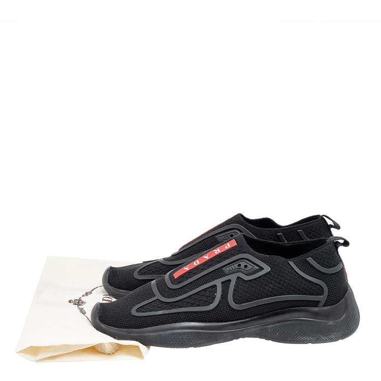 Pre Owned Prada Sport Black Knit Fabric and Rubber Slip On Sneakers Size 35.5