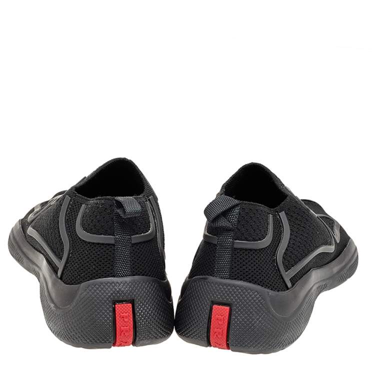 Pre Owned Prada Sport Black Knit Fabric and Rubber Slip On Sneakers Size 35.5