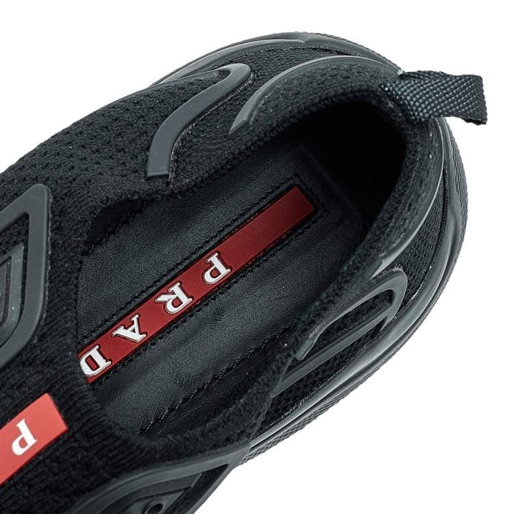 Pre Owned Prada Sport Black Knit Fabric and Rubber Slip On Sneakers Size 35.5