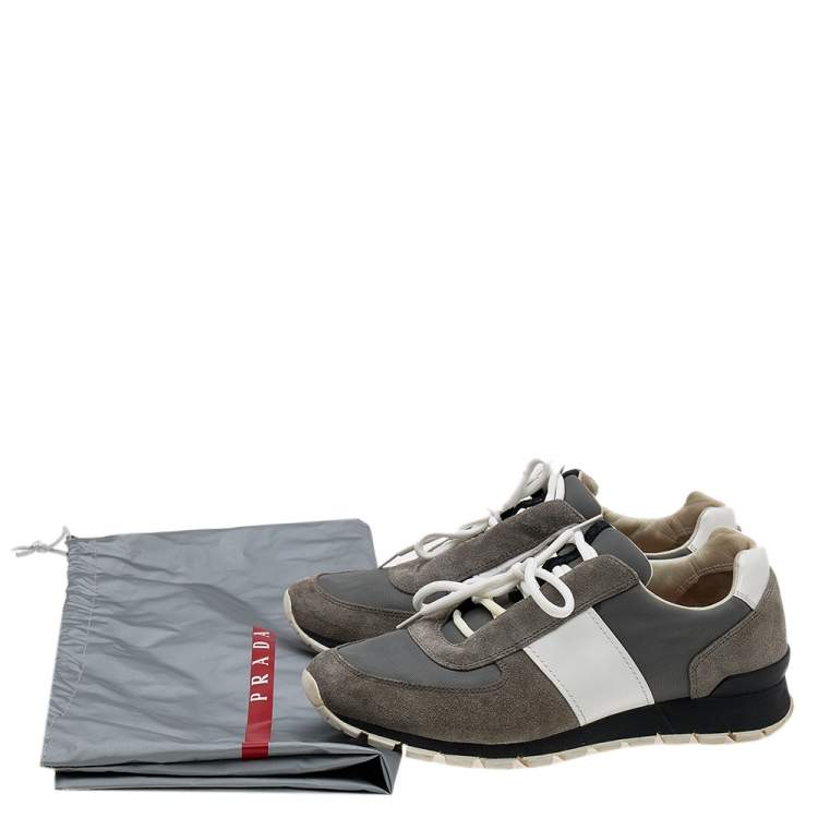 Pre Owned Prada Sport Grey/White Suede and Nylon Low Top Sneakers Size 39