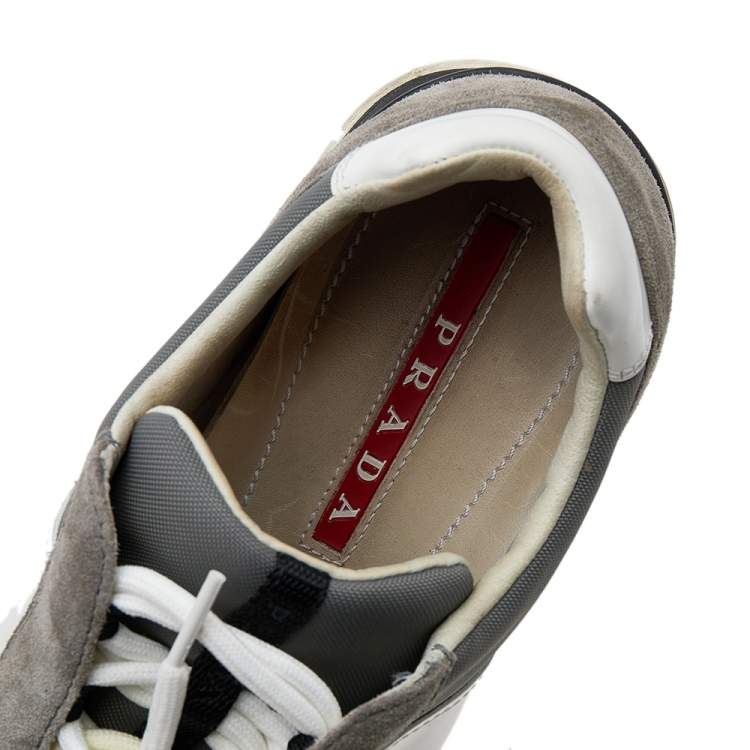 Pre Owned Prada Sport Grey/White Suede and Nylon Low Top Sneakers Size 39