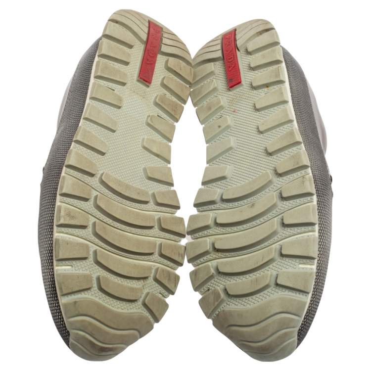 Pre Owned Prada Sport Grey Leather  And Canvas Slip On Sneakers Size 37.5