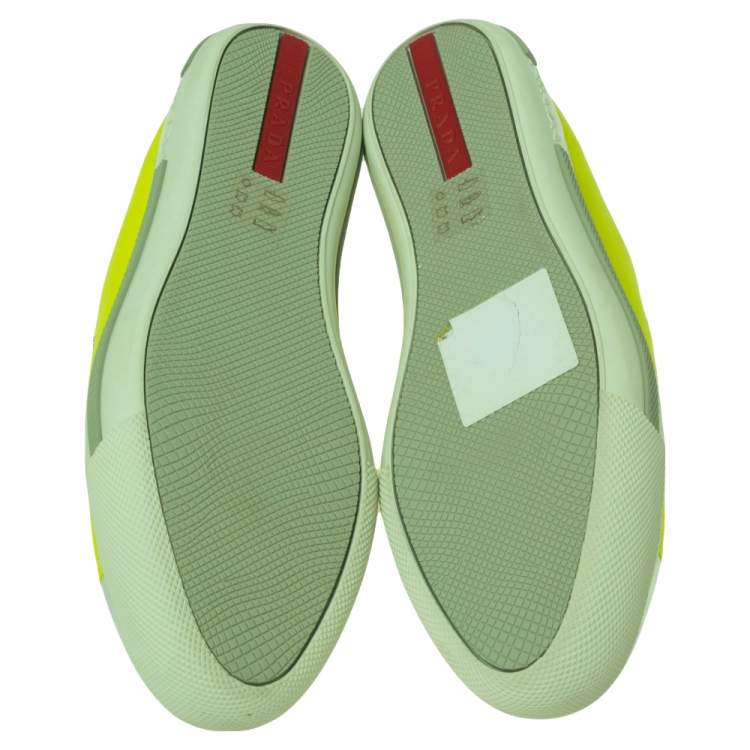 Pre Owned Prada Sport Neon Green/Silver Leather Cap Toe Low Top Sneakers Size 36 