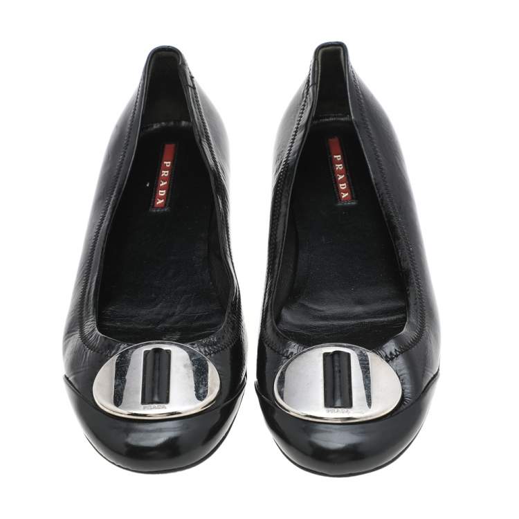 Pre Owned Prada Sport Black Patent Leather Ballet Flats Size 39